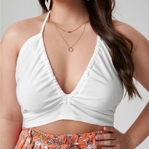 Plus Halterneck Tie Back Crop Top